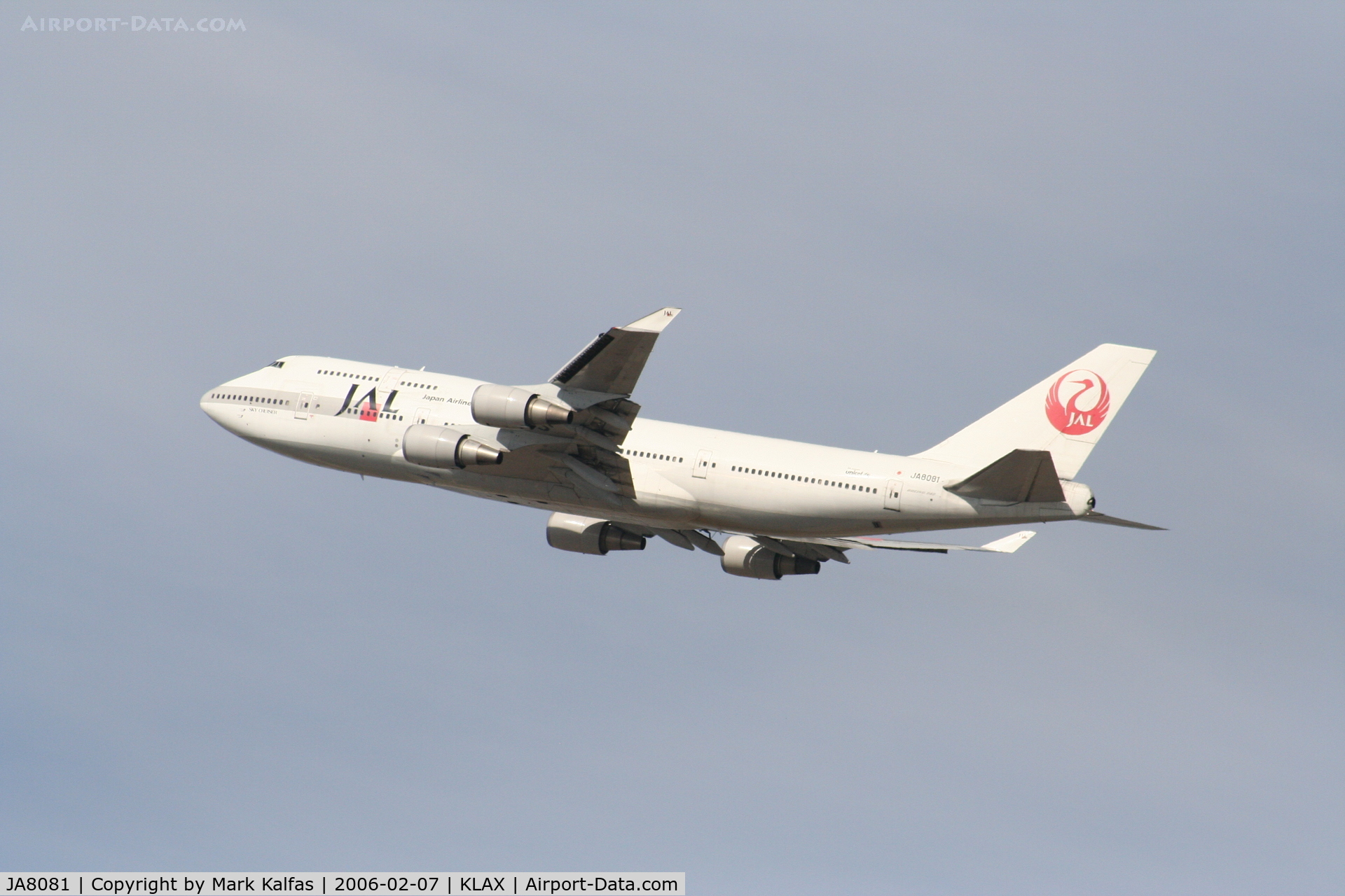 JA8081, Boeing 747-446 C/N 25064, JAL Boeing 747-446, JA8081 25R departure KLAX.