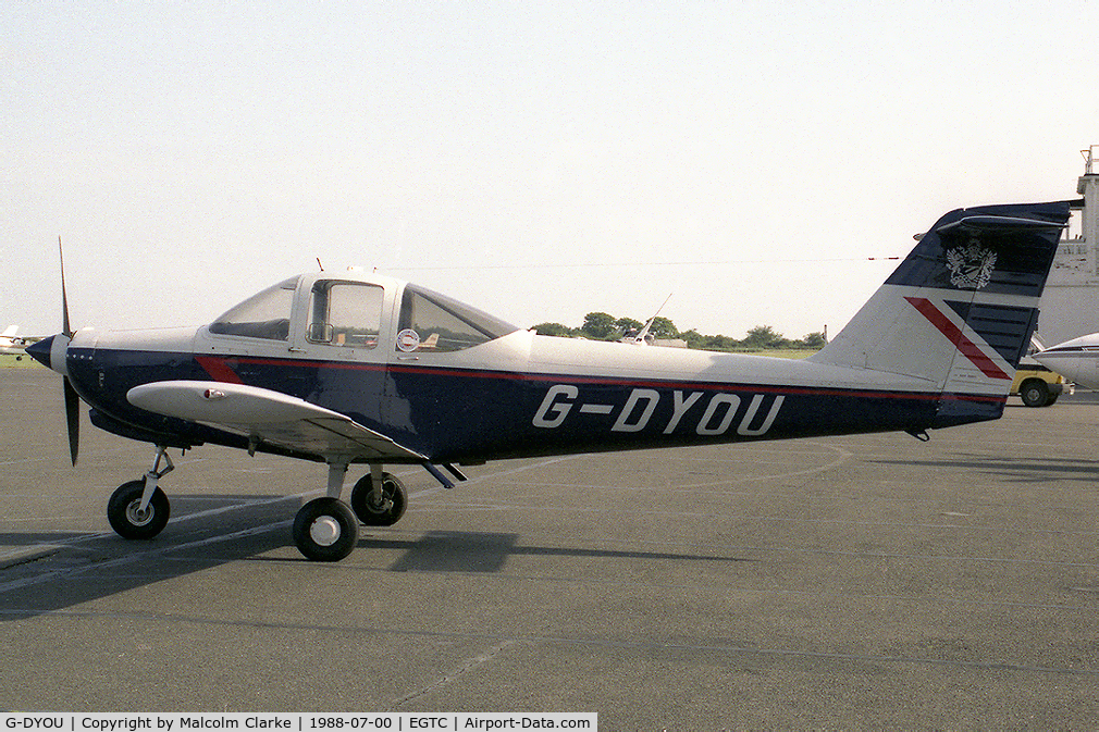 G-DYOU, 1978 Piper PA-38-112 Tomahawk Tomahawk C/N 38-78A0436, Piper PA-38-112 Tomahawk at Cranfield Airport in 1988. Then operated for the British Airways Flying Club.