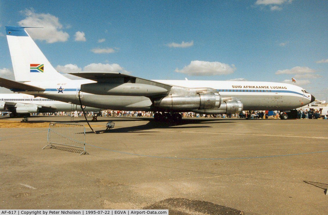 AF-617, 1967 Boeing 707-328C C/N 19723, Another view of the South African Air Force Boeing 707-328C on display at the 1995 Intnl Air Tattoo at RAF Fairford.