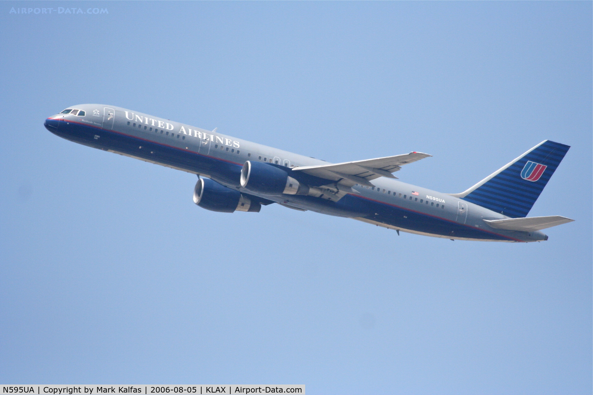 N595UA, 1998 Boeing 757-222 C/N 28748, United Airlines Boeing 757-222, N595UA 25R departure KLAX.
