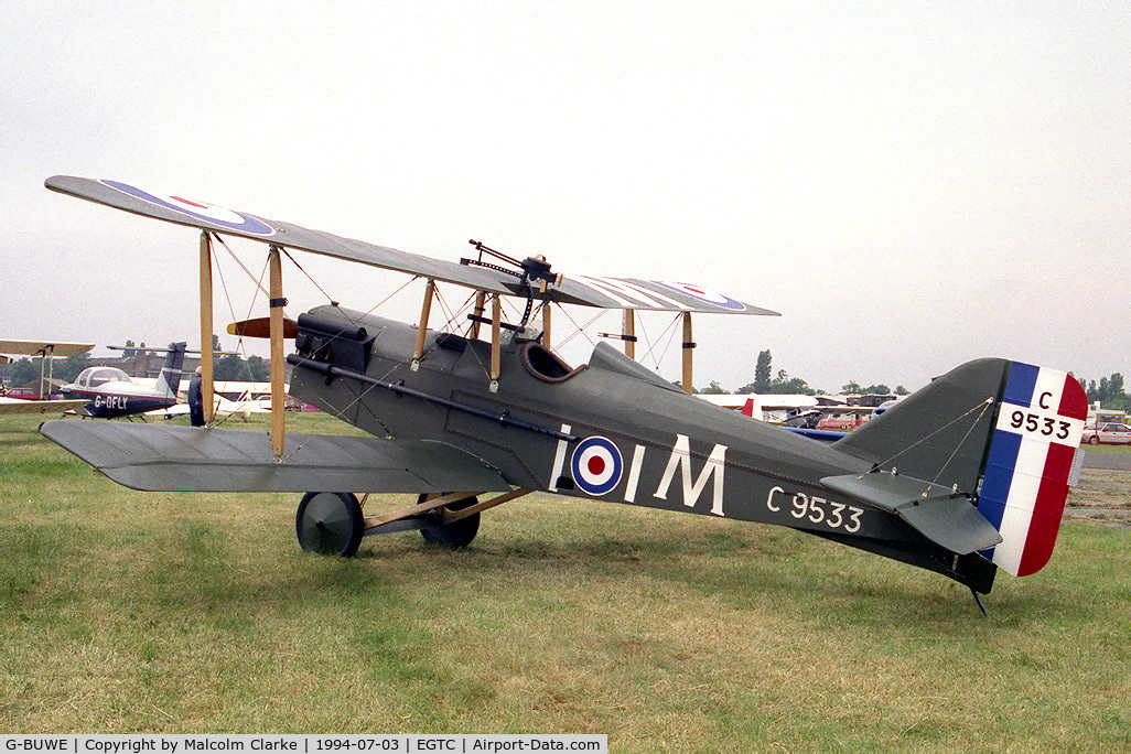 G-BUWE, 1993 Royal Aircraft Factory SE-5A Replica C/N PFA 020-11816, Royal Aircraft Factory SE-5A (Replica) at the 1994 PFA Rally, Cranfield. Painted as C9533 of the Royal Flying Corps.