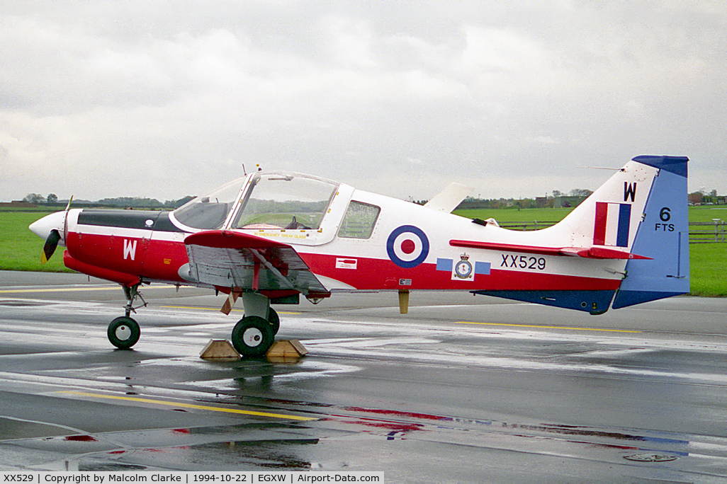 XX529, 1973 Scottish Aviation Bulldog T.1 C/N BH120/215, Scottish Aviation Bulldog T1 from RAF No 6 FTS based at Finningley at RAF Waddington's Photocall in 1994.