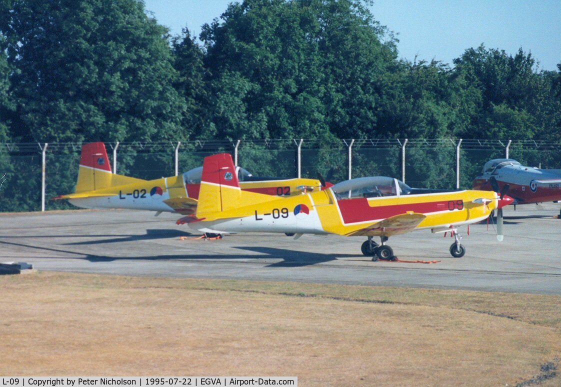 L-09, 1988 Pilatus PC-7 Turbo Trainer C/N 546, Pilatus PC-7, callsign Diamond 03B, of the Elementary Military Pilot School - EMVO - of the Royal Netherlands Air Force on the flight-line at the 1995 Intnl Air Tattoo at RAF Fairford.