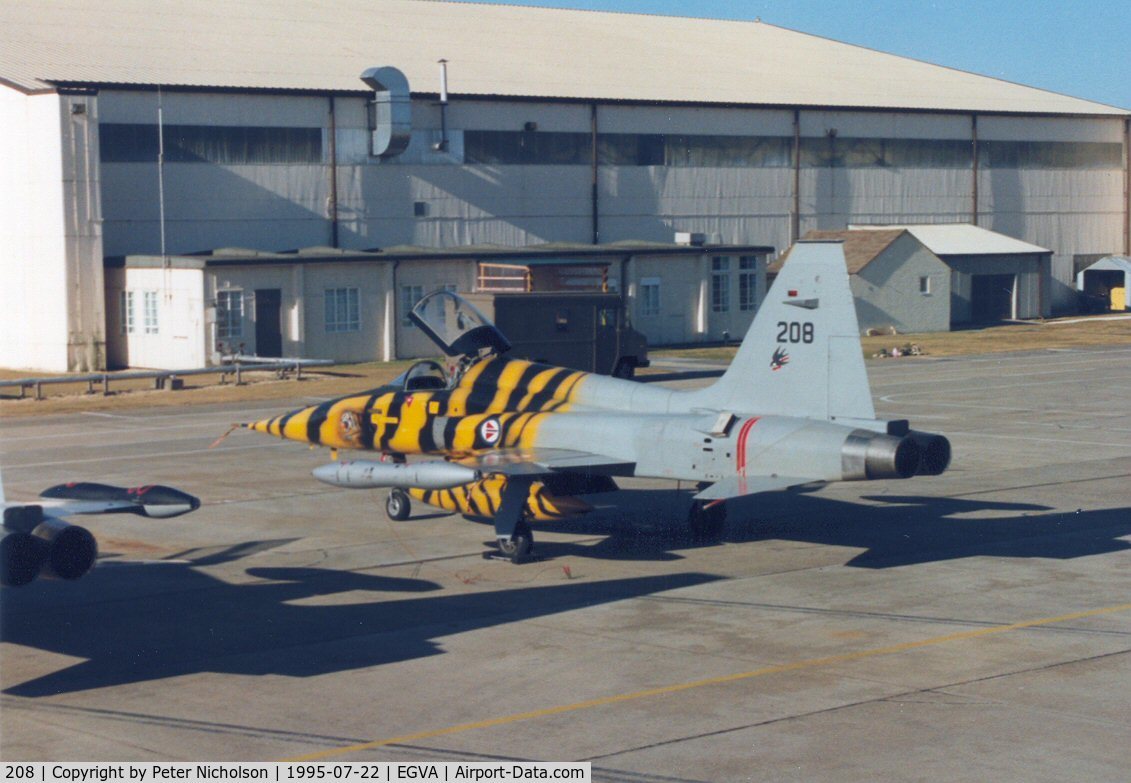 208, 1966 Northrop F-5A Freedom Fighter C/N N.7031, F-5A 208 of 336 Skv Royal Norwegian Air Force on the flight-line at the 1995 Intnl Air Tattoo at RAF Fairford.