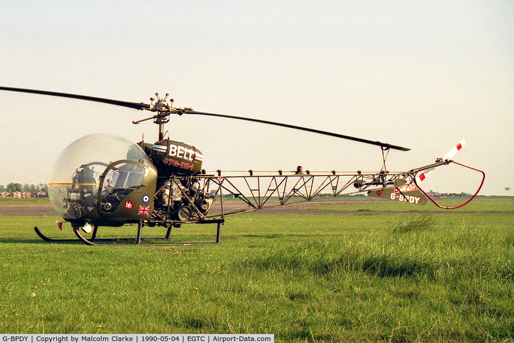 G-BPDY, 1965 Westland Bell 47G-3B-1 C/N WAN-48, Westland AB-47G-3B-1 at Cranfield Airport in 1990.