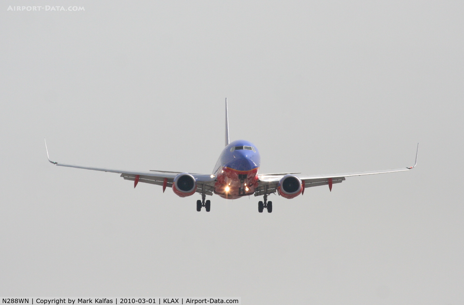 N288WN, 2007 Boeing 737-7H4 C/N 36611, Southwest Airlines Boeing 737-7H4, SWA3856 from KMDW, 24R approach KLAX.