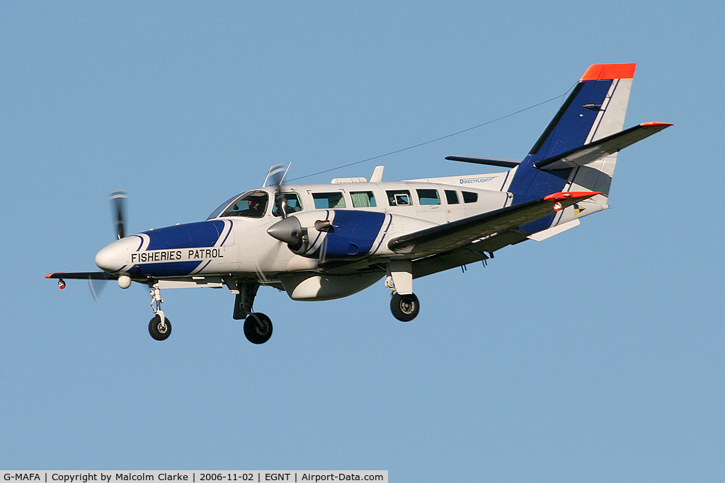 G-MAFA, 1989 Reims F406 Caravan II C/N F406-0036, Reims F406 Caravan II on finals to Rwy 25 at Newcastle Airport in 2006 after a sea fisheries patrol flight.