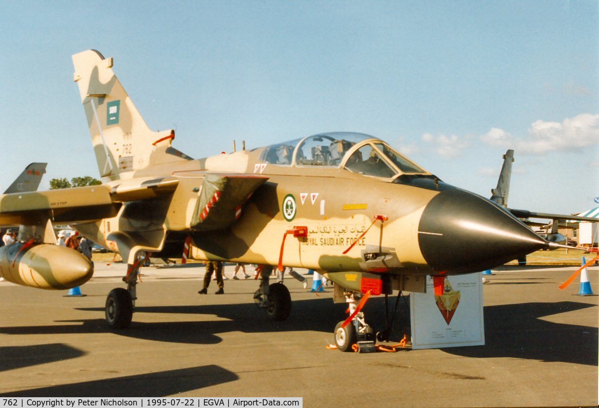 762, Panavia Tornado IDS C/N 534/CS008/3240, Another view of the Royal Saudi Air Force Tornado IDS of 7 Squadron on display at the 1995 Intnl Air Tattoo at RAF Fairford.