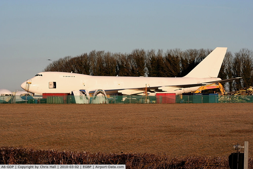 A6-GDP, 1975 Boeing 747-2B4B C/N 21098, ex Dubai Air Wing, being scrapped at Kemble