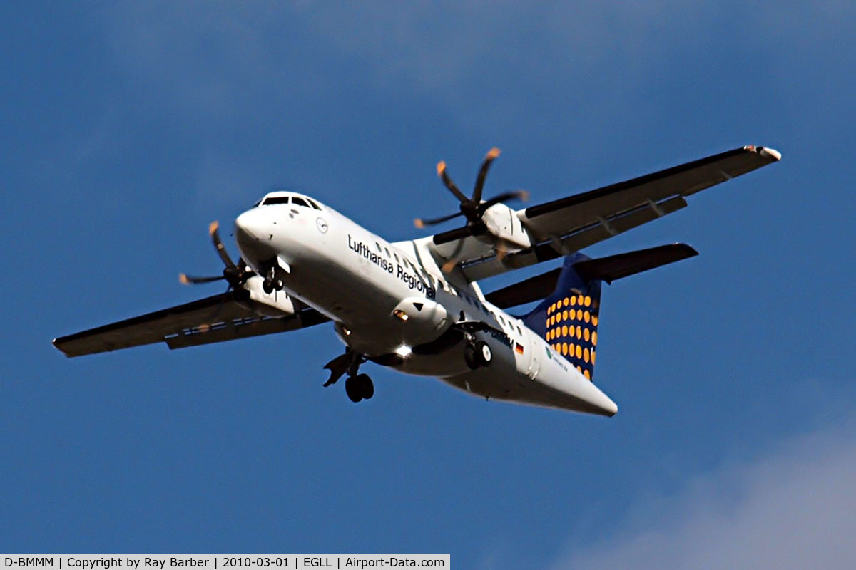 D-BMMM, 1997 ATR 42-500 C/N 546, Aerospatiale ATR-42-512 [546] (Lufthansa Regional) Home~G 01/03/2010. Taken on approach 3 miles out 27R London Heathrow Airport.