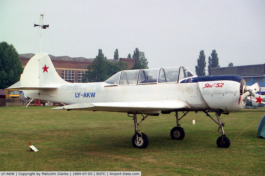 LY-AKW, 1985 Bacau Yak-52 C/N 855601, Bacau Yak-52 at Cranfield's PFA Rally in 1994.
