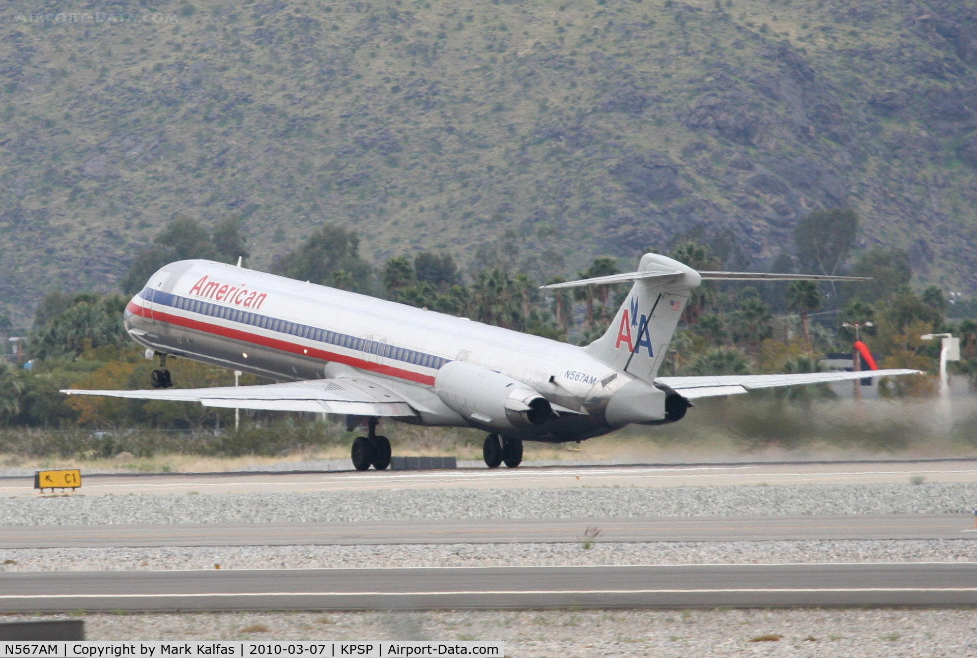 N567AM, 1992 McDonnell Douglas MD-83 (DC-9-83) C/N 53293, American Airlines Mcdonnell Douglas DC-9-83(MD-83), AAL1832 to KORD, rotating 13R departure KPSP.