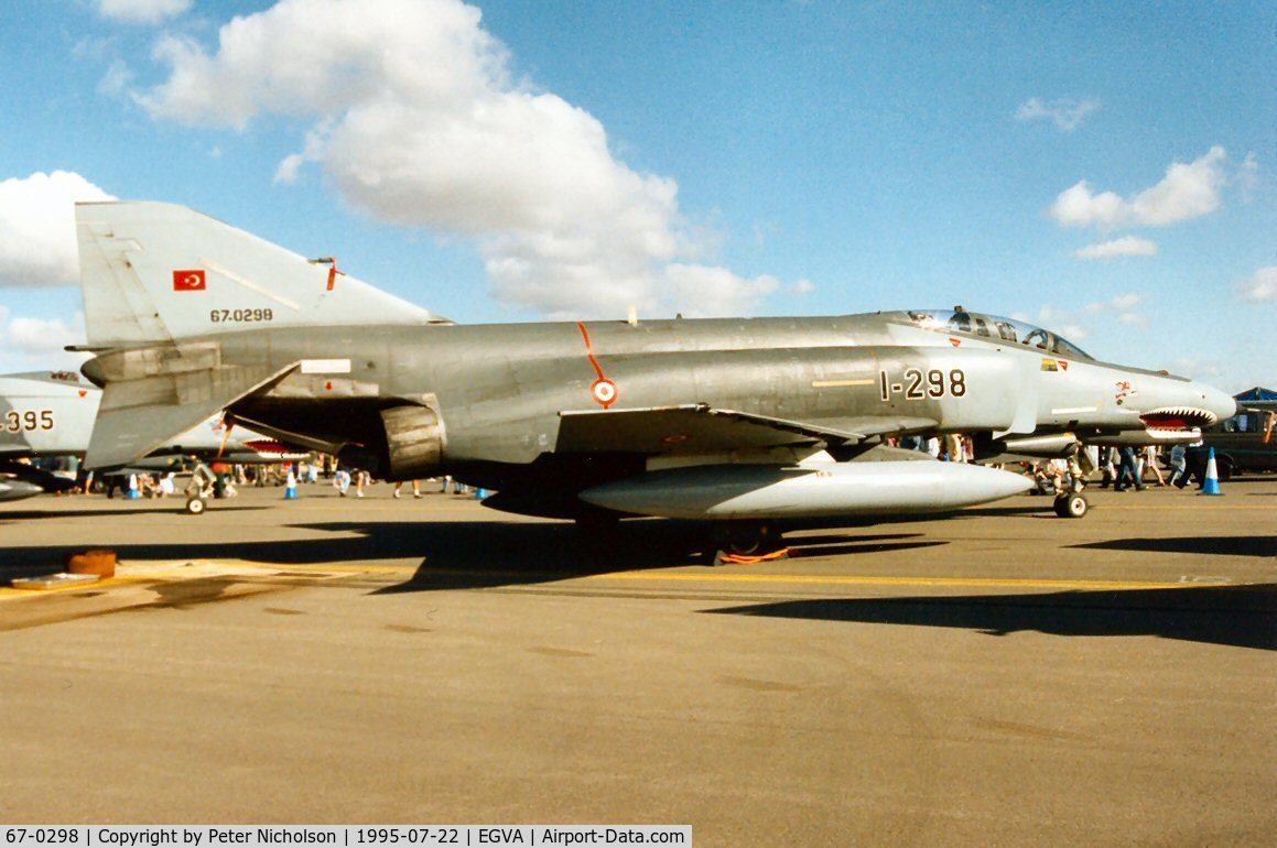 67-0298, 1967 McDonnell Douglas F-4E Phantom II C/N 3073, F-4E Phantom as 1-298 of 112 Filo Turkish Air Force in the static park at the 1995 Intnl Air Tattoo at RAF Fairford.