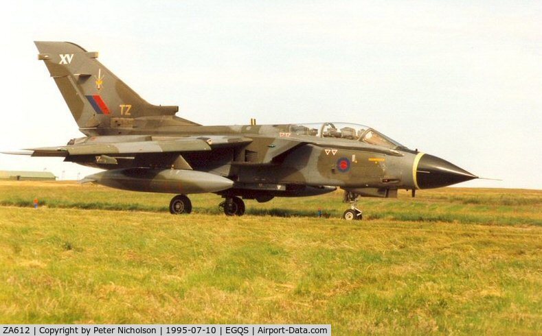 ZA612, 1982 Panavia Tornado GR.1 C/N 150/BT028/3076, Tornado GR.1 of 15[Reserve] Squadron at RAF Lossiemouth in the Summer of 1995.