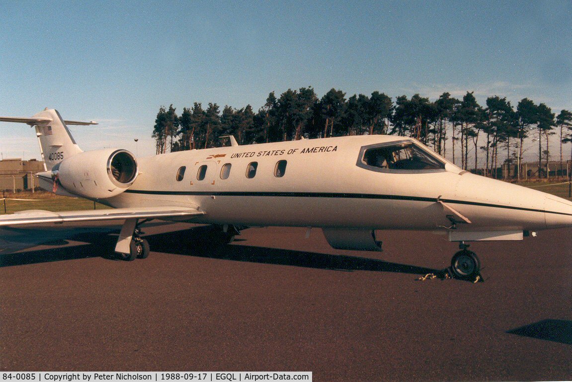84-0085, 1984 Gates Learjet C-21A C/N 35A-531, C-21A Learjet of 58th Military Airlift Squadron at Ramstein Air Base on display at the 1988 RAF Leuchars Airshow.