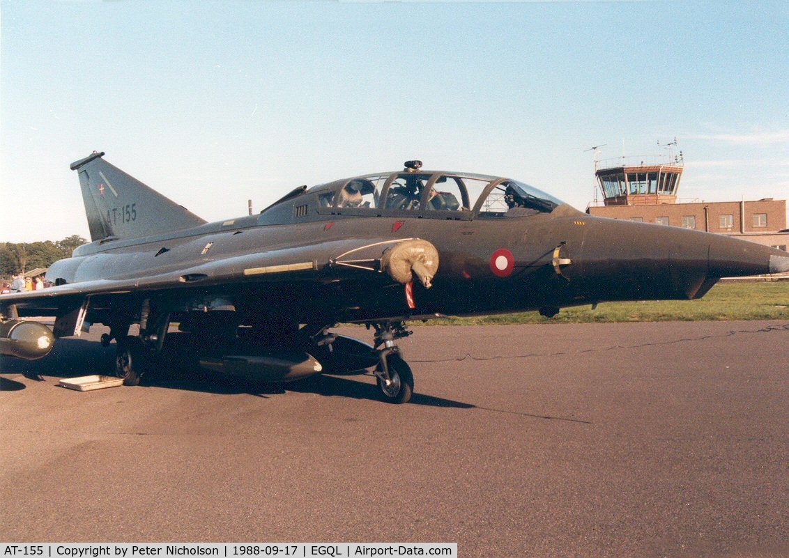 AT-155, 1972 Saab TF-35 Draken C/N 35-1155, Sk-35XD Draken of Esk 729 Royal Danish Air Force in the static park at the 1988 RAF Leuchars Airshow.