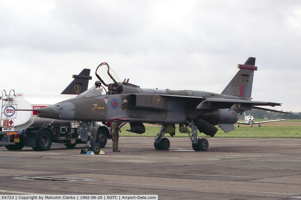 XX723, 1974 Sepecat Jaguar GR.1 C/N S.20, Sepecat Jaguar GR1A at Cranfield Airport in 1992.