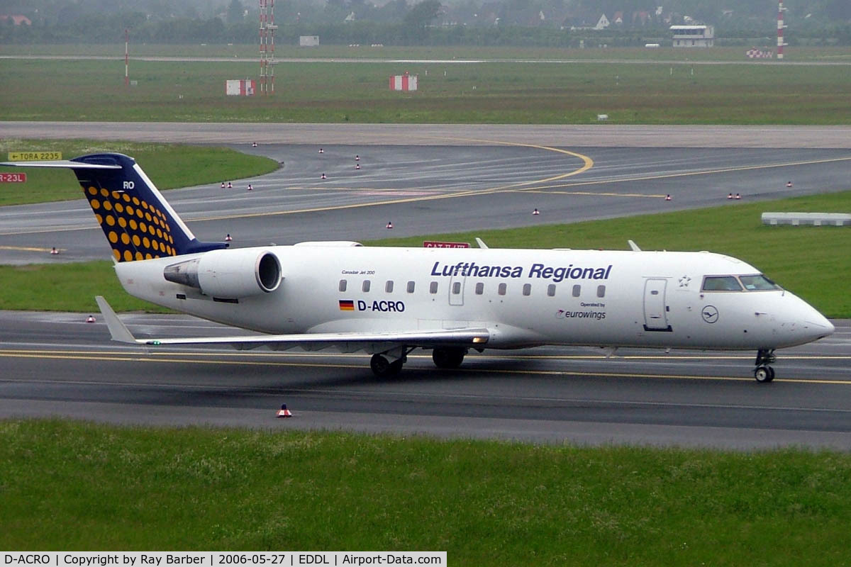 D-ACRO, 2001 Canadair CRJ-200LR (CL-600-2B19) C/N 7494, Canadair CRJ-200LR [7494] (Eurowings/Lufthansa Regional) Dusseldorf~D 27/05/2006. Seen taxiing out for departure.