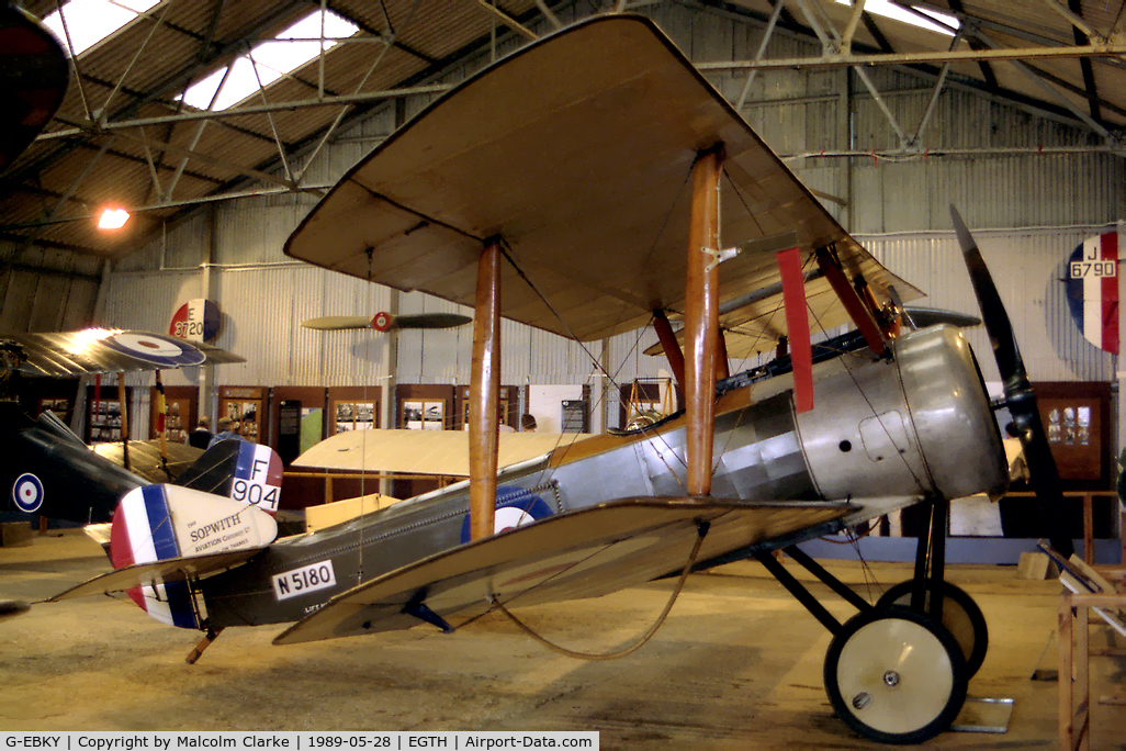G-EBKY, 1920 Sopwith Pup C/N W/O 3004/14, Sopwith Pup at Old Warden Airfield in 1989. Flown as N5180 of the Royal Air Force.