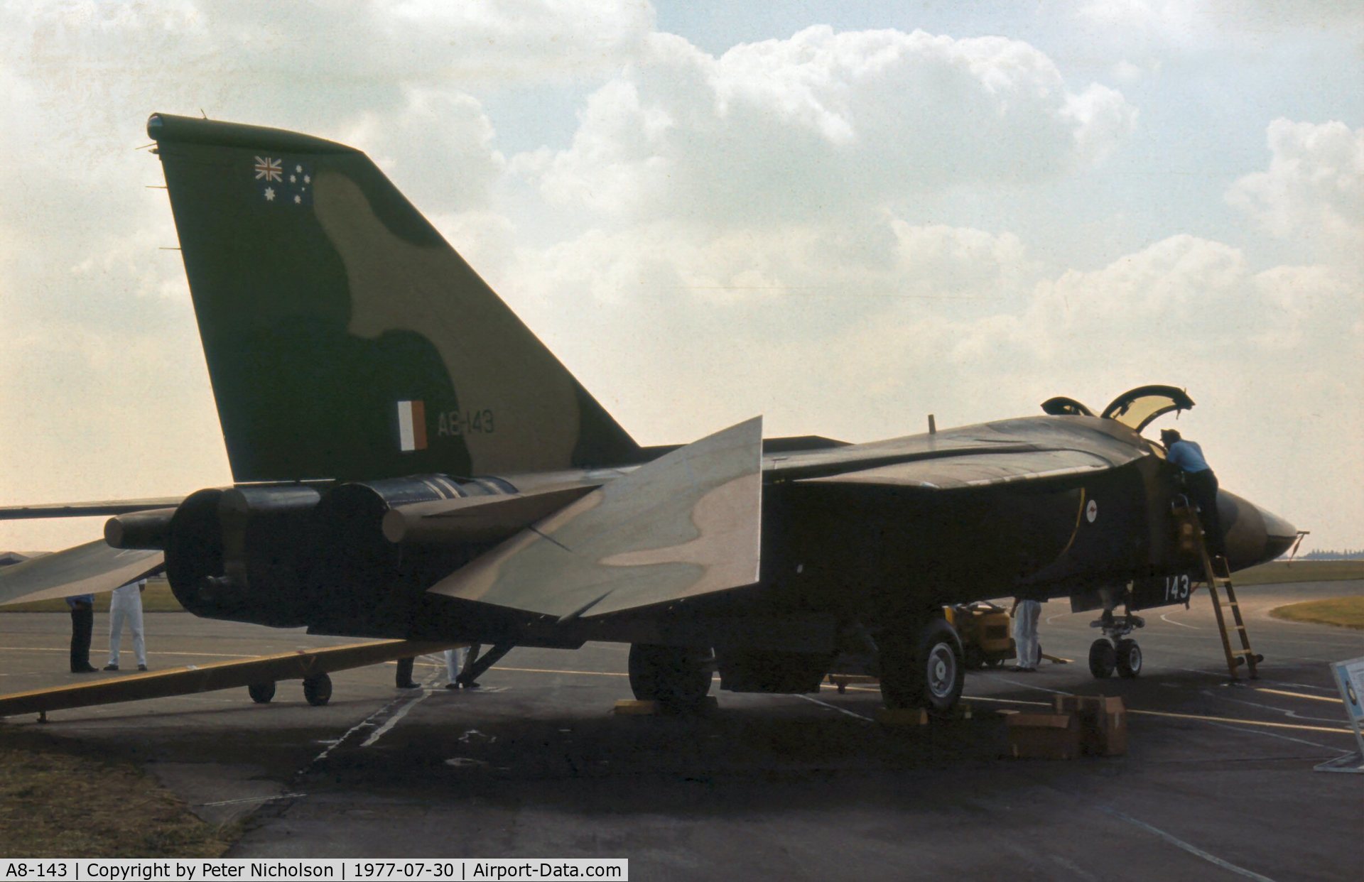 A8-143, 1973 General Dynamics F-111C Aardvark C/N D1-19, F-111C of 6 Squadron Royal Australian Air Force at the 1977 Royal Review at RAF Finningley.