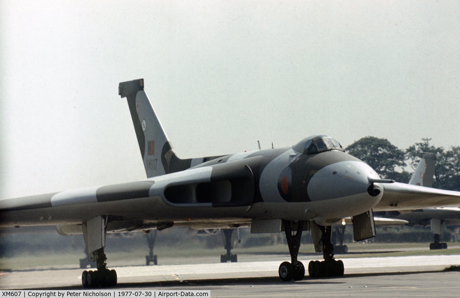 XM607, 1963 Avro Vulcan B.2 C/N Set 71, Vulcan B.2A of 44 Squadron on display at the 1977 Royal Review at RAF Finningley.