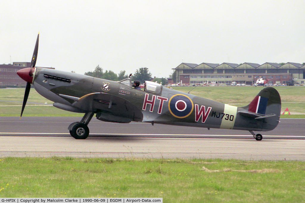 G-HFIX, 1943 Supermarine 361 Spitfire HF.IXe C/N CBAF.7243, Supermarine 361 Spitfire LF9E at the Battle of Britain Airshow, A&AEE, Boscombe Down in 1990.