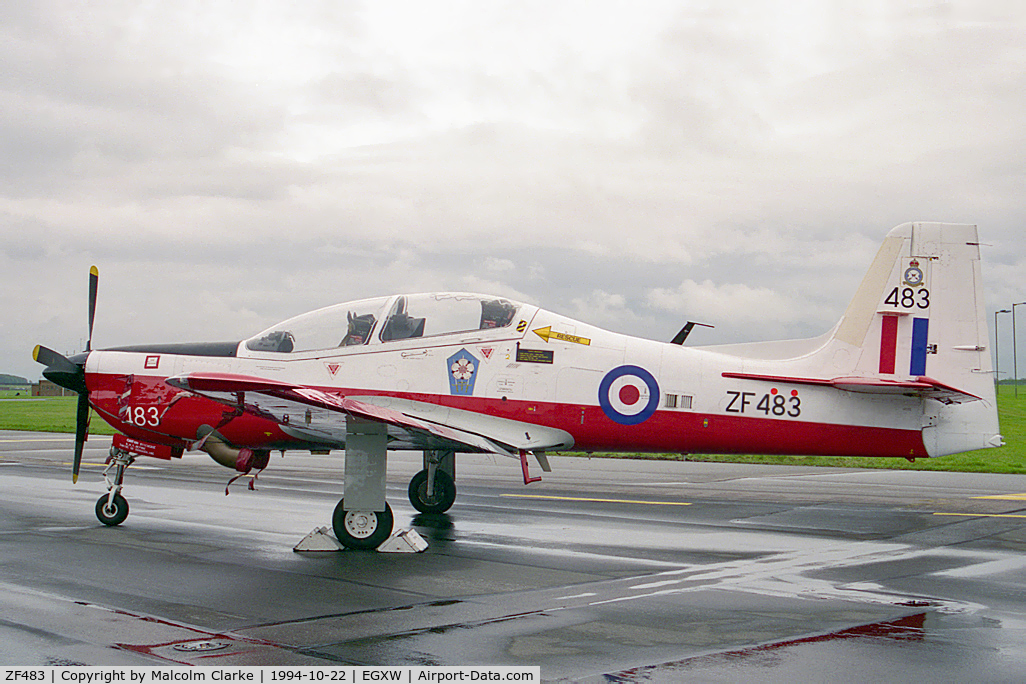 ZF483, 1992 Short S-312 Tucano T1 C/N S144/T115, Short S-312 Tucano T1. Flown by RAF No 1 FTS based at Linton-on-Ouse and seen at RAF Waddington's Photocall 94.