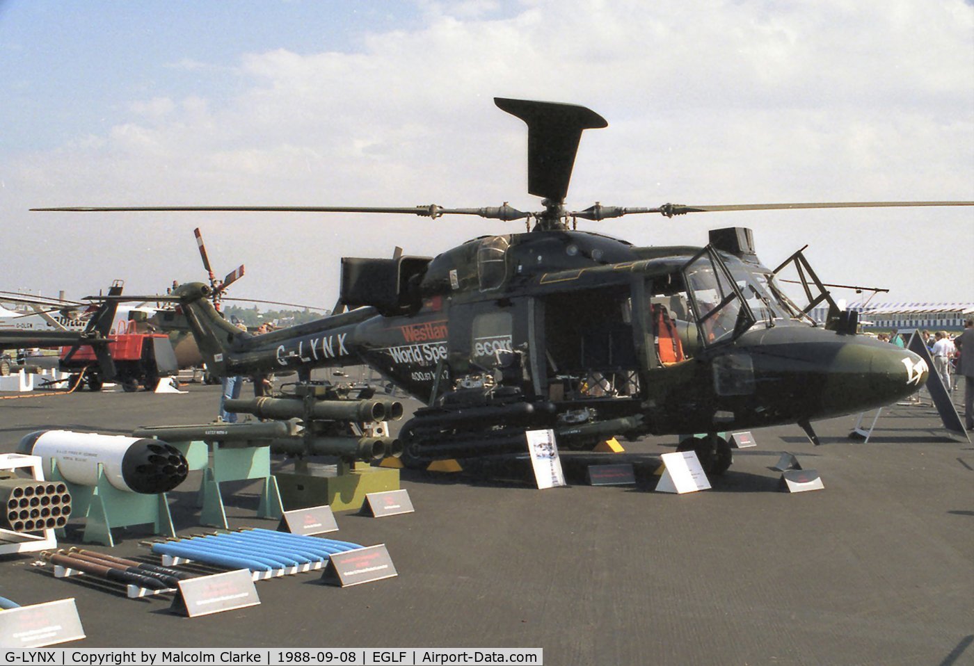G-LYNX, Westland Lynx 800 C/N 102, Westland WG-13 Lynx 800. Helicopter world speed record holder at 400.87 kph exhibited at Farnborough International 1988
