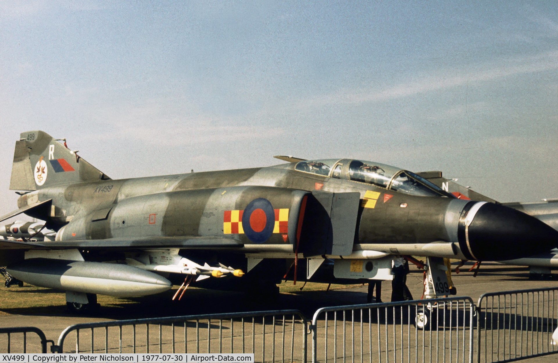 XV499, 1969 McDonnell Douglas Phantom FGR2 C/N 3477/0114, Another view of the 92 Squadron Phantom FGR.2 on display at the 1977 Royal Review at RAF Finningley.
