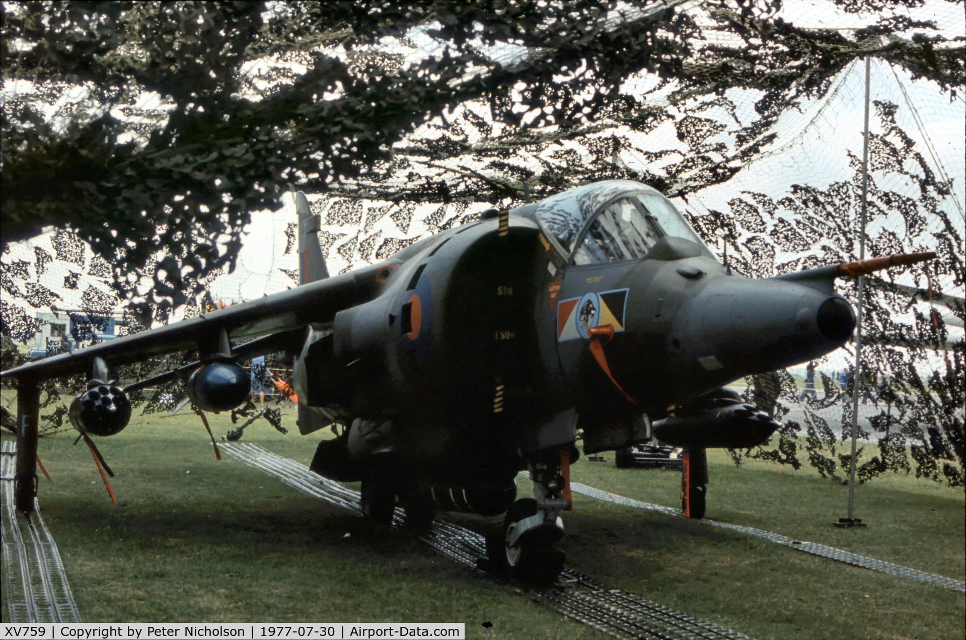 XV759, 1969 Hawker Siddeley Harrier GR.3 C/N 712022, Harrier GR.3 of 233 Operational Conversion Unit on display at the 1977 Royal Review at RAF Finningley.