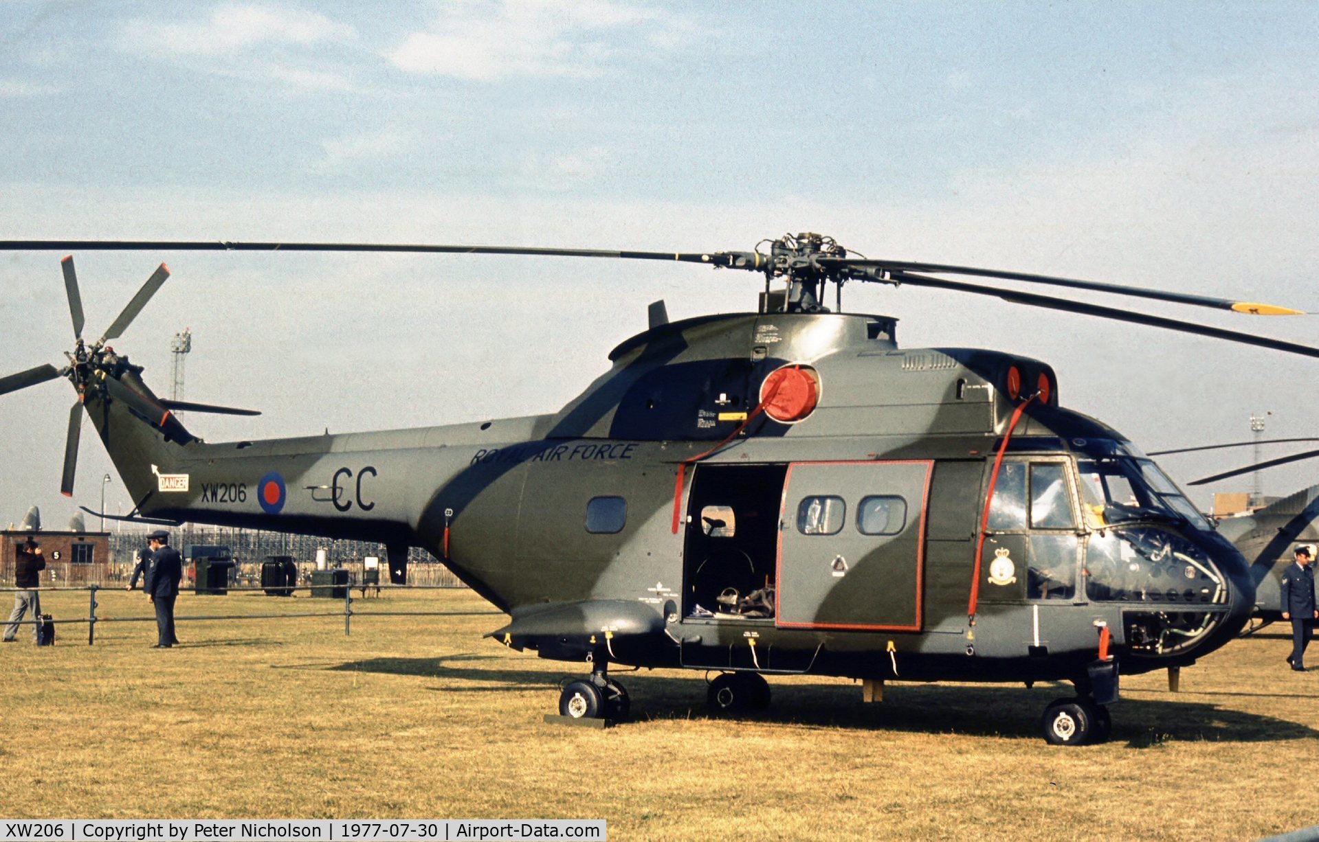 XW206, 1971 Westland Puma HC.1 C/N 1086, Puma HC.1 of 33 Squadron on display at the 1977 Royal Review at RAF Finningley.