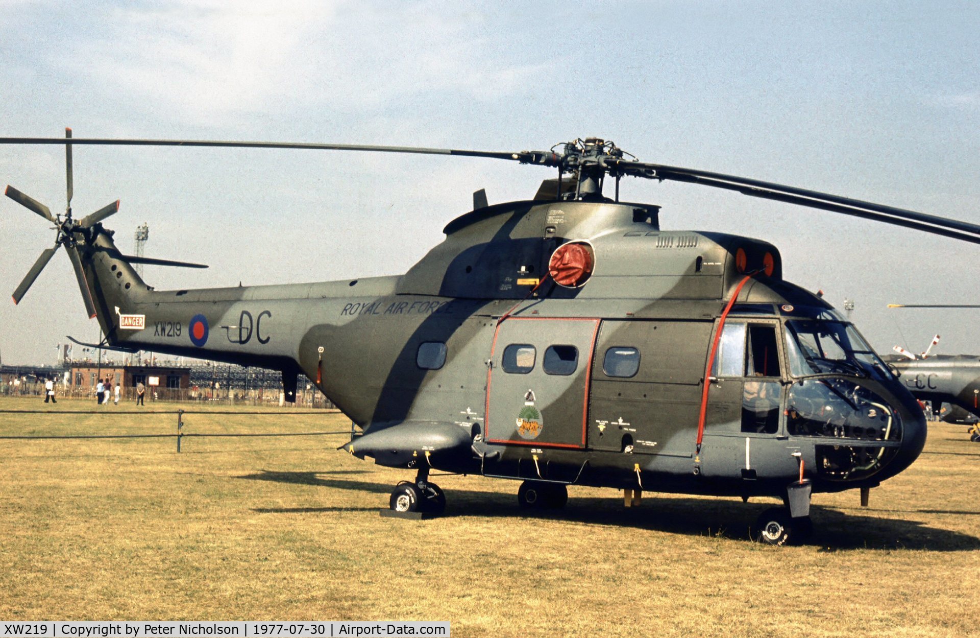 XW219, 1971 Westland Puma HC.1 C/N 1144, Puma HC.1 of 230 Squadron on display at the 1977 Royal Review at RAF Finningley.