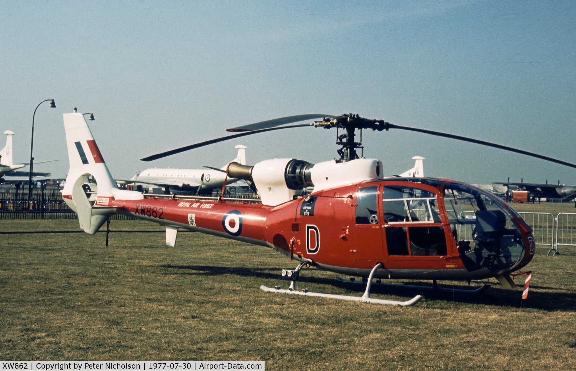 XW862, 1973 Westland SA-341D Gazelle HT3 C/N WA1104, Gazelle HT.3 of the Central Flying School on display at the 1977 Royal Review at RAF Finningley.