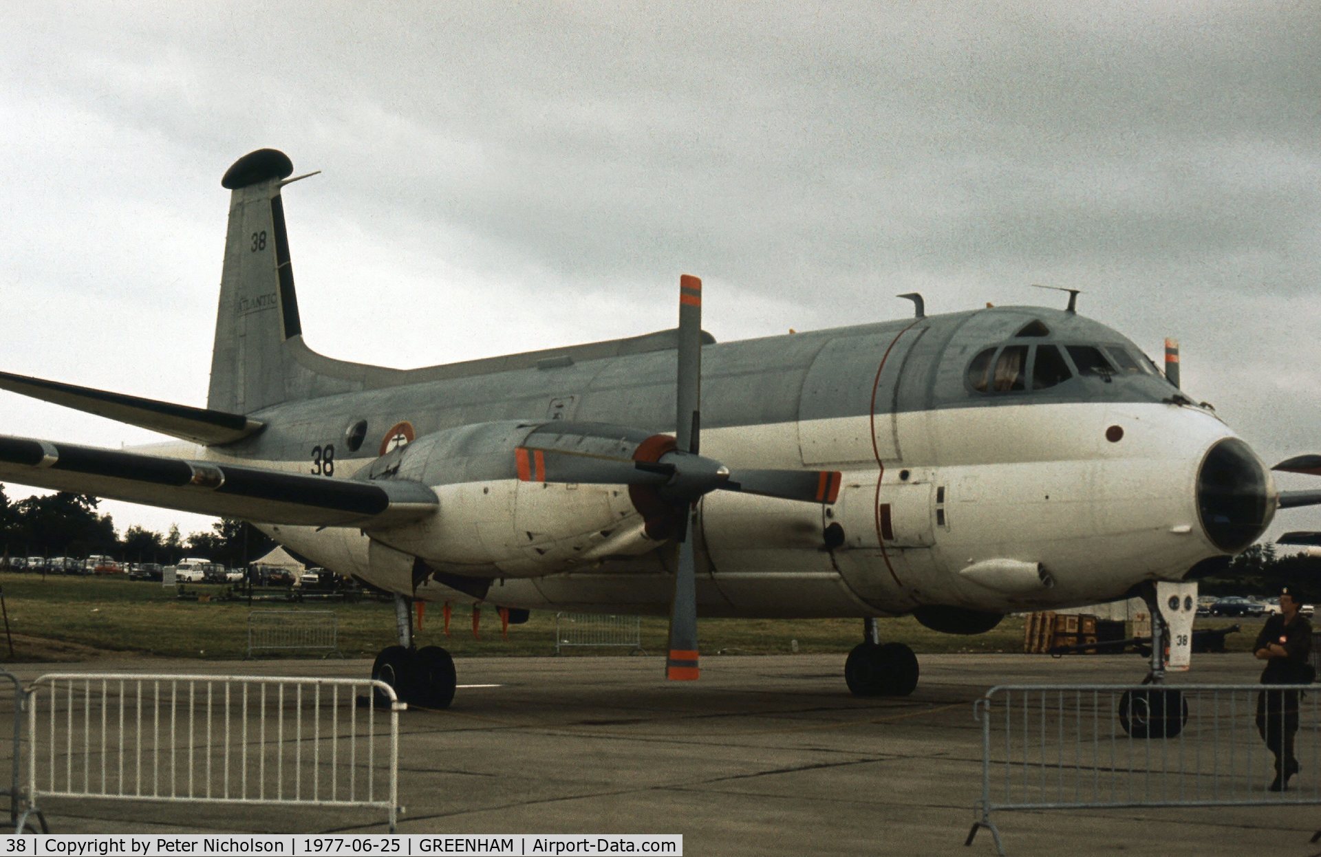 38, Breguet 1150 Atlantic C/N 38, Atlantic of French Aeronavale's 24 Flotille in the static park at the 1977 Intnl Air Tattoo at RAF Greenham Common.