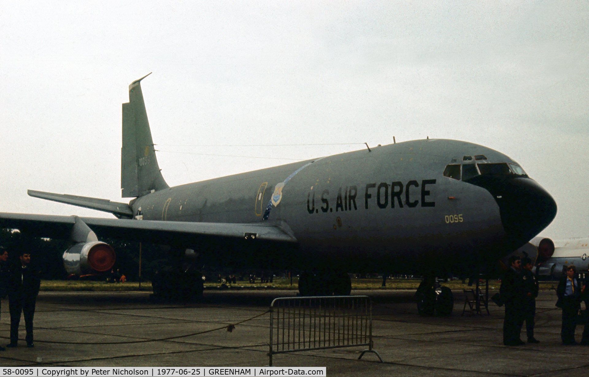 58-0095, 1958 Boeing KC-135Q Stratotanker C/N 17840, KC-135Q Stratotanker of 100th Air Refuelling Wing on display at the 1977 Intnl Air Tattoo at RAF Greenham Common.