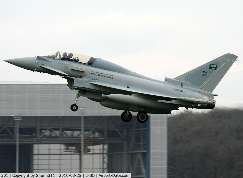 301, 2009 Eurofighter EF-2000 Typhoon T C/N CT001/BT018/231, First bi-seater for RSAF on ferry flight from Warton...
