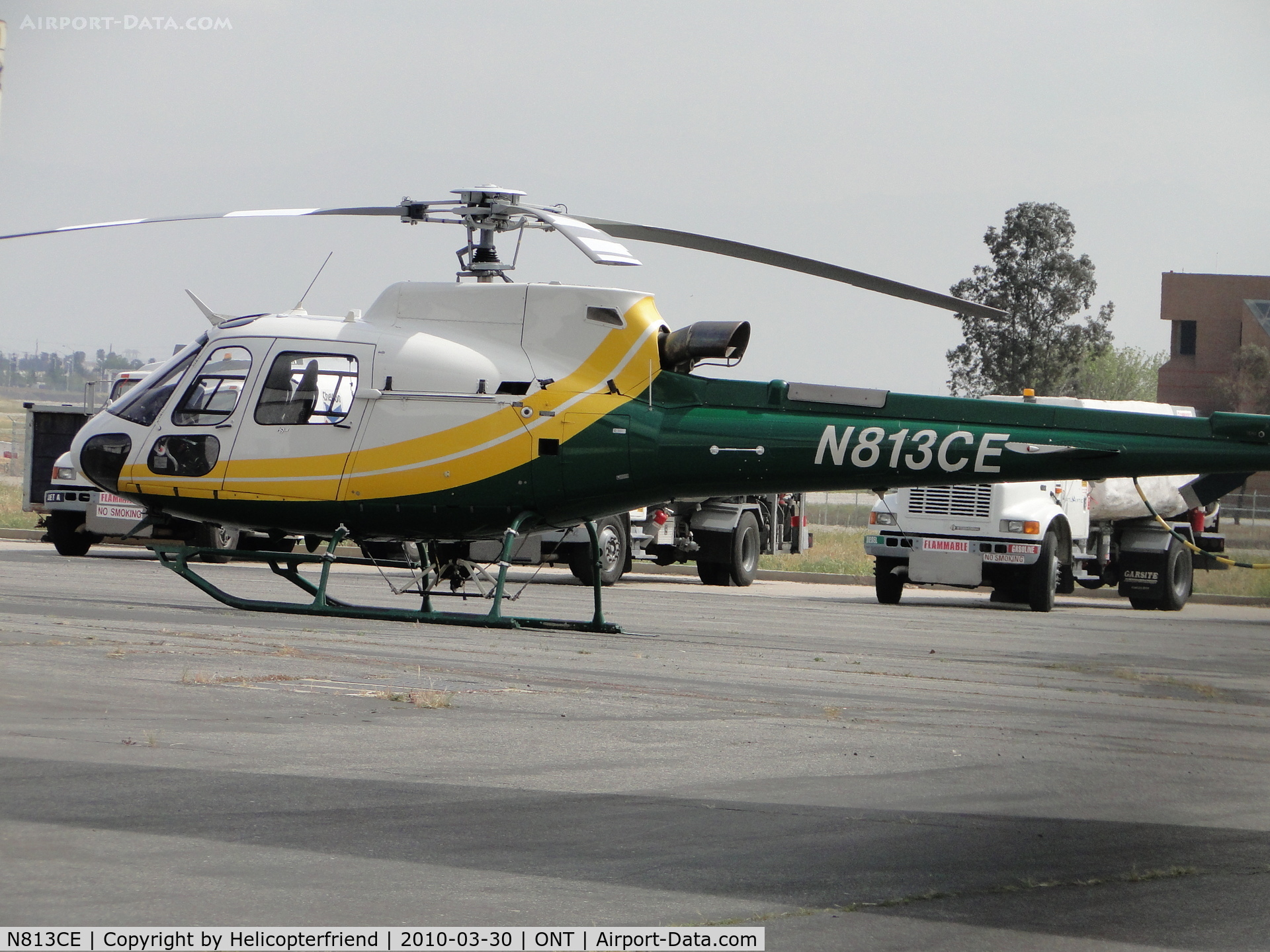 N813CE, 2004 Eurocopter AS-350B-3 Ecureuil Ecureuil C/N 3830, Parked to the rear of the Edison Office at Ont