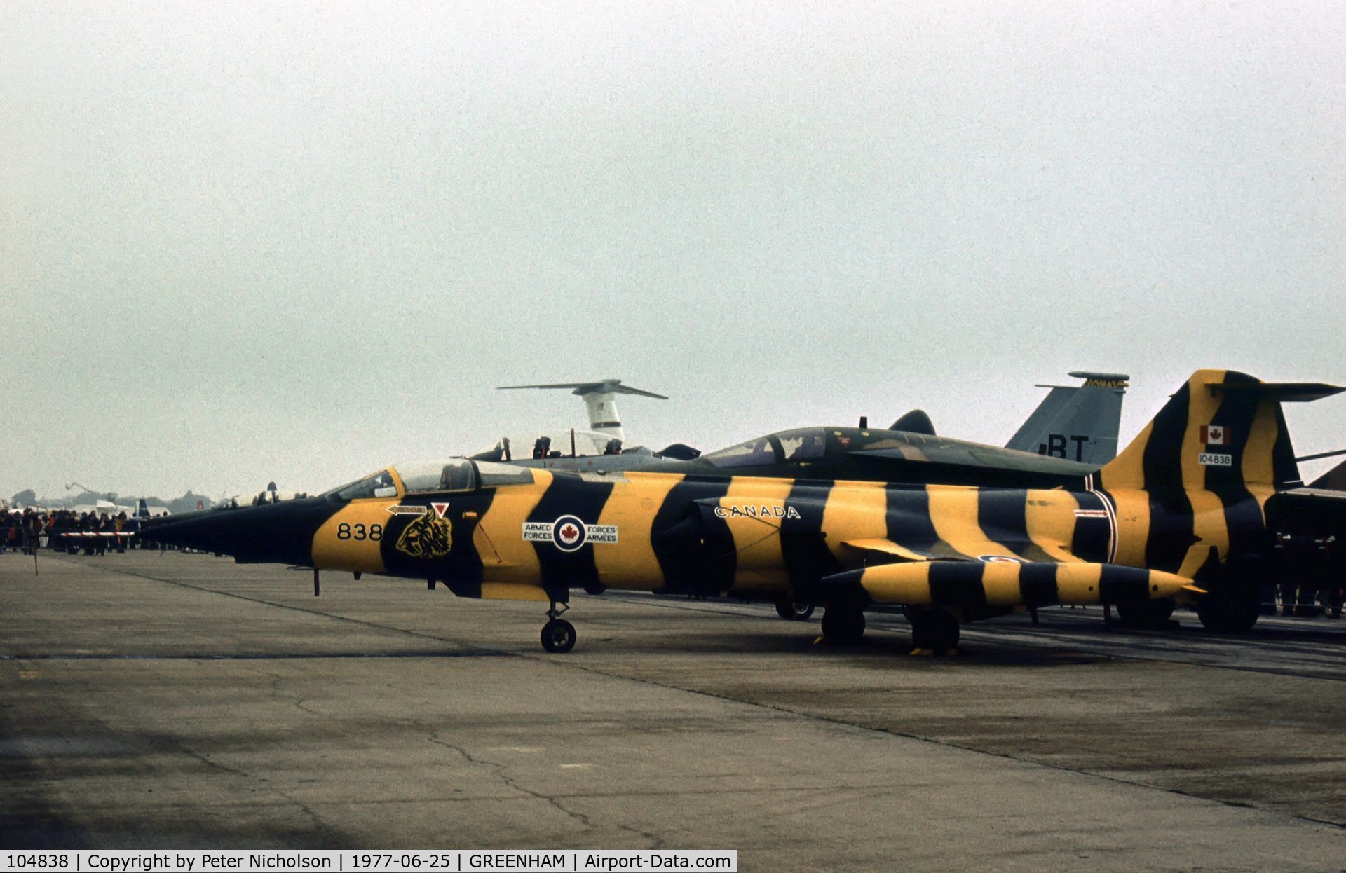 104838, Canadair CF-104 Starfighter C/N 683A-1138, CF-104 Starfighter of 439 Squadron Canadian Armed Forces on display at the 1977 Intnl Air Tattoo at RAF Greenham Common.