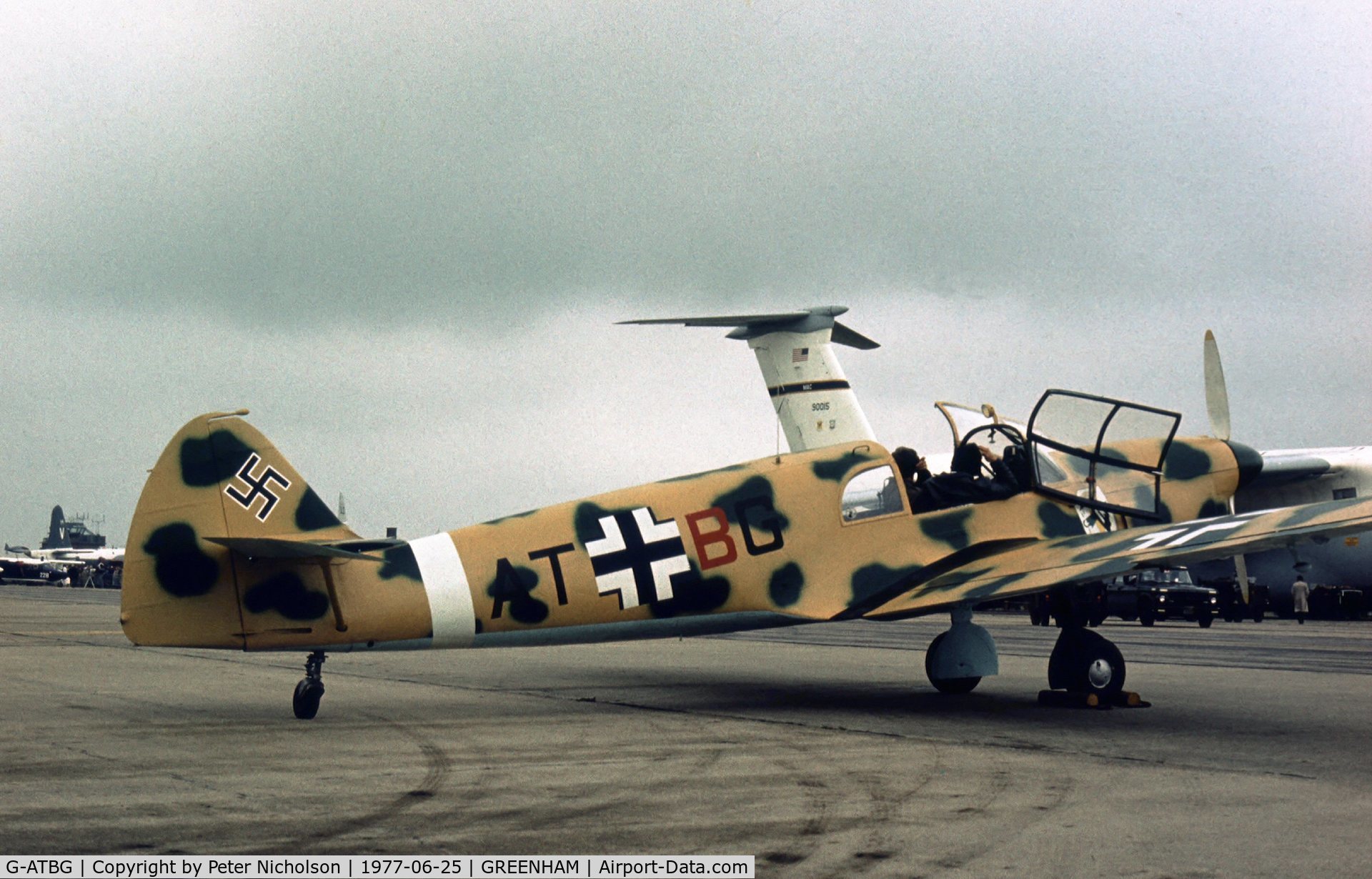 G-ATBG, 1945 Nord 1002 Pingouin II C/N 121, Nord Pinguoin in Luftwaffe colour scheme on display at the 1977 Intnl Air Tattoo at RAF Greenham Common.