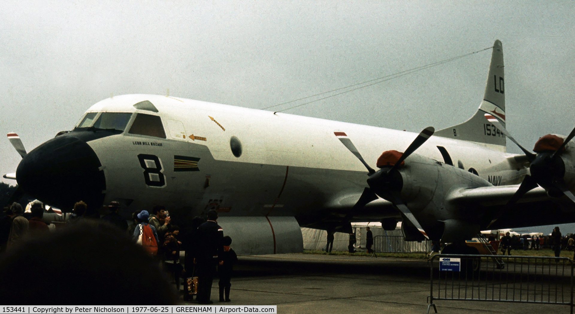 153441, 1966 Lockheed P-3B Orion C/N 185-5238, P-3B Orion of Patrol Squadron VP-10 on display at the 1977 Intnl Air Tattoo at RAF Greenham Common.
