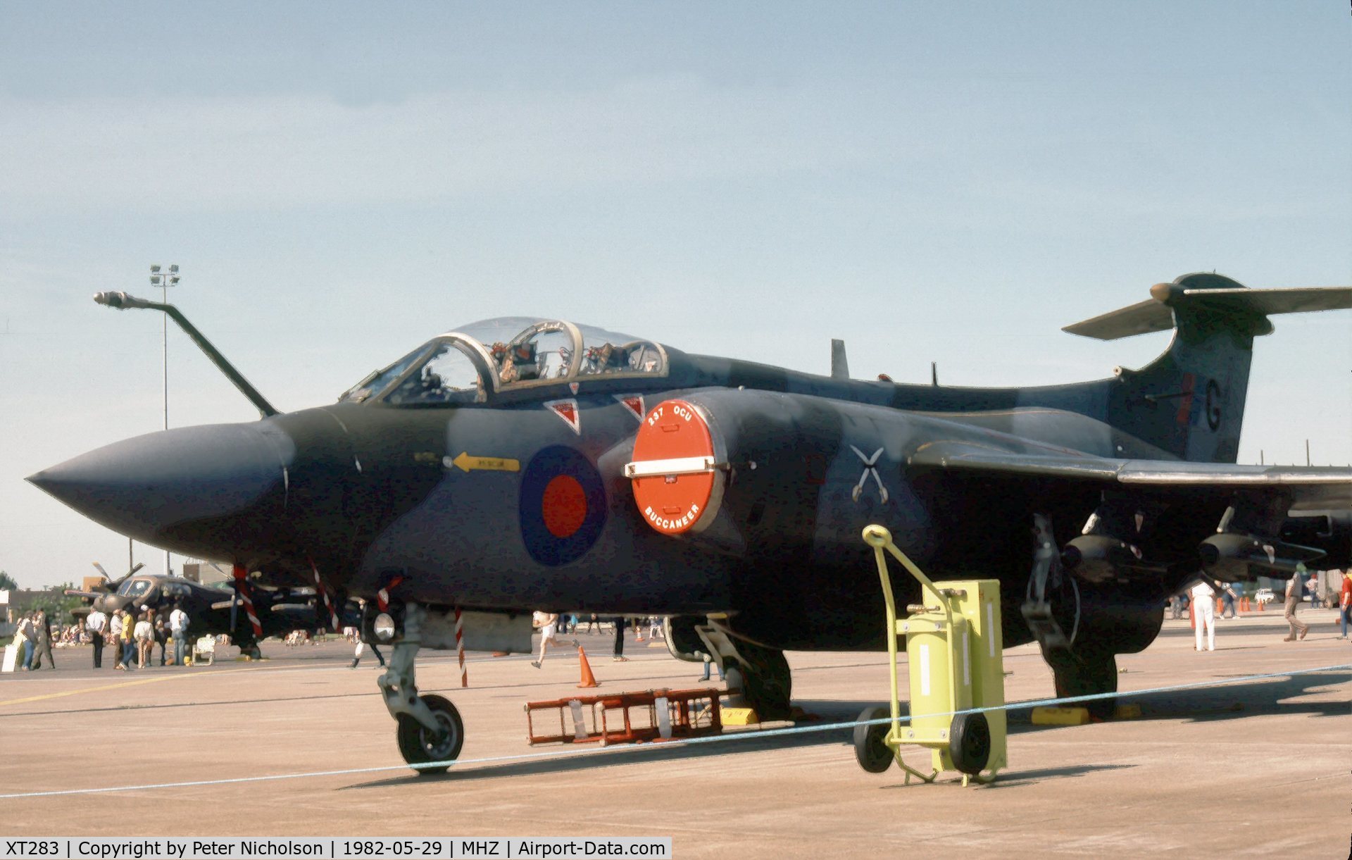 XT283, 1965 Hawker Siddeley Buccaneer S.2A C/N B3-05-65, Buccaneer S.2A of RAF Lossiemouth's 237 Operational Conversion Unit on display at the 1982 RAF Mildenhall Air Fete.