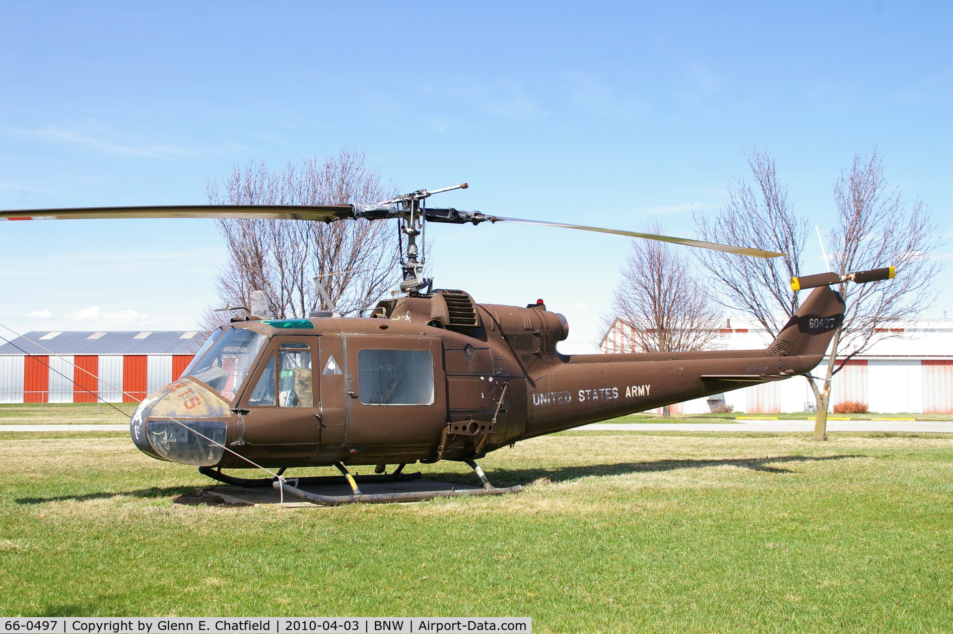 66-0497, 1966 Bell UH-1M Iroquois C/N 1479, Gate Guardian for main airport entrance