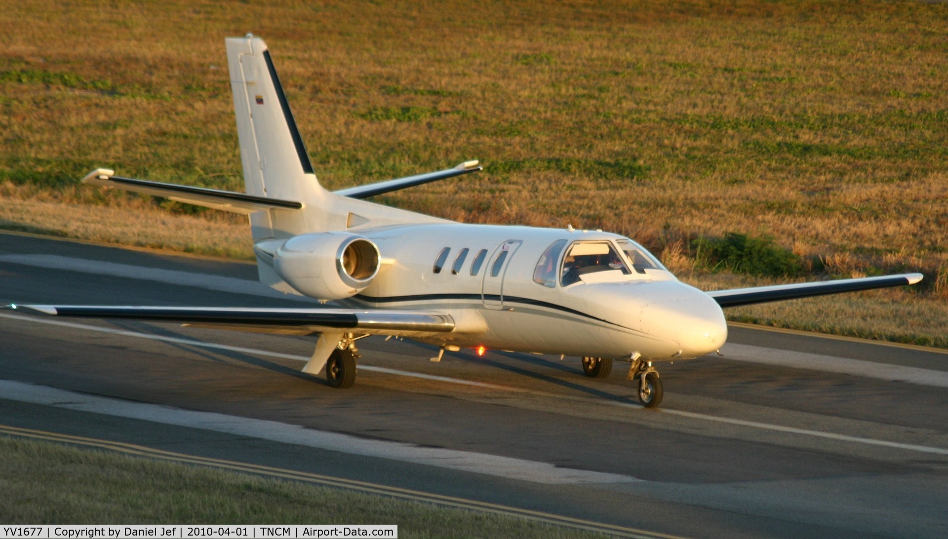 YV1677, 1973 Cessna 500 Citation I C/N 500-0109, YV1677 at the holding point Alpha for take off TNCM runway 10