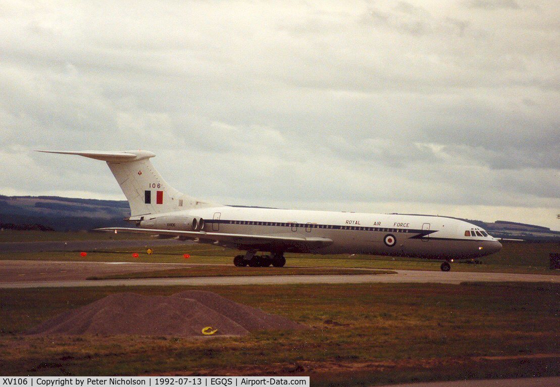 XV106, 1967 Vickers VC10 C.1K C/N 836, VC-10 C.1K of 10 Squadron at RAF Lossiemouth in the Summer of 1992.