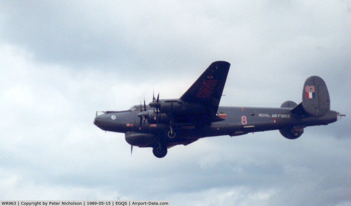 WR963, 1954 Avro 696 Shackleton AEW.2 C/N Not found WR963, Shackleton AEW.2 of 8 Squadron landing at RAF Lossiemouth in May 1989.