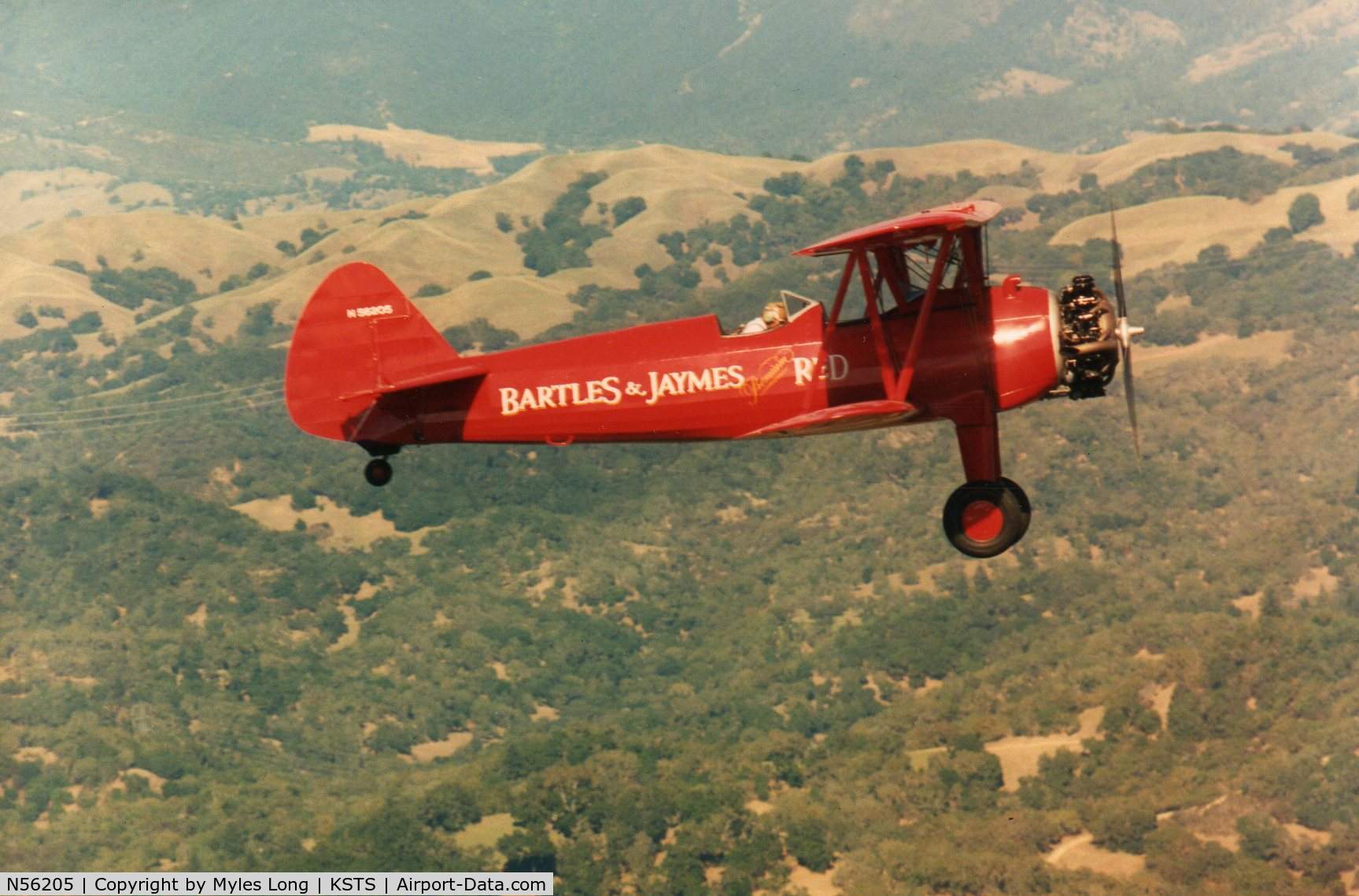 N56205, 1940 Boeing A75N1(PT17) C/N 75-186, Flying over Sonoma County, CA @1985