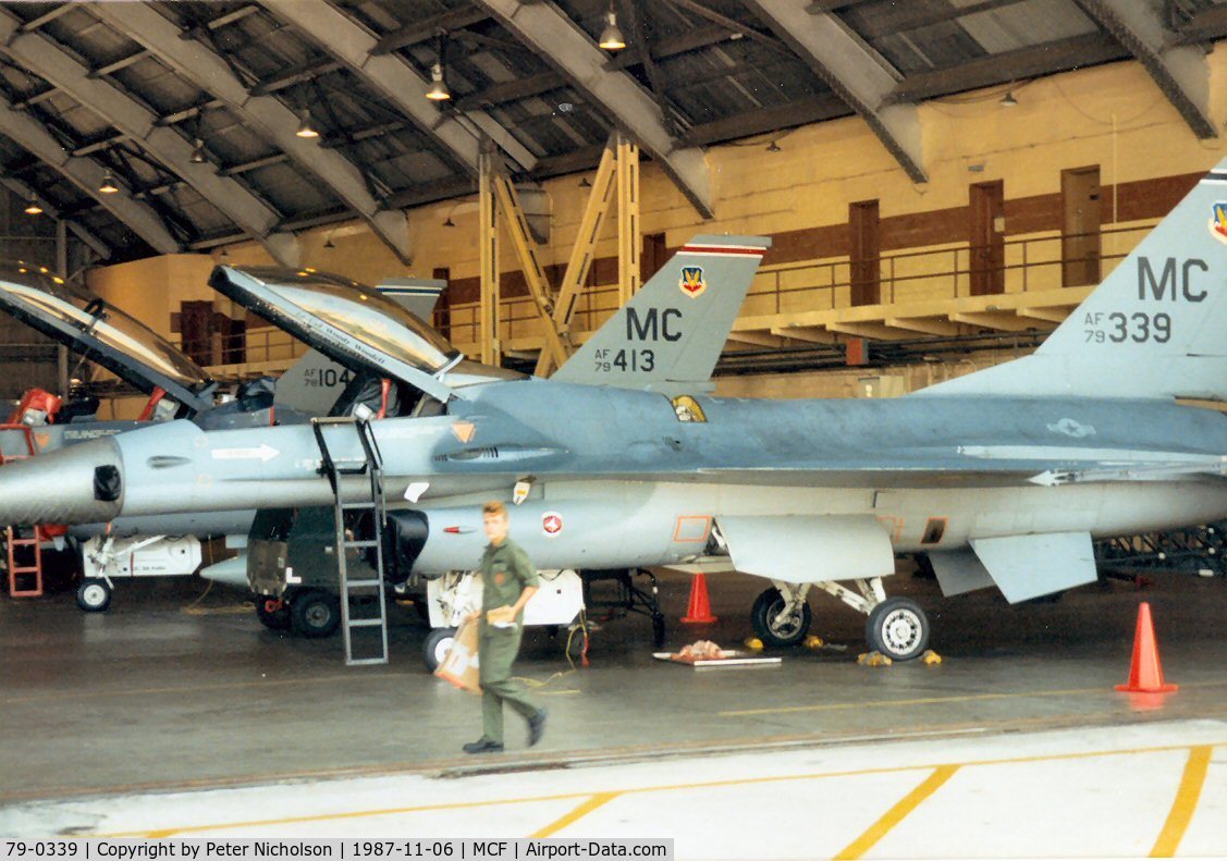 79-0339, 1979 General Dynamics F-16A Fighting Falcon C/N 61-124, F-16A Falcon of 72nd Tactical Fighter Training Squadron at MacDill AFB in November 1987.