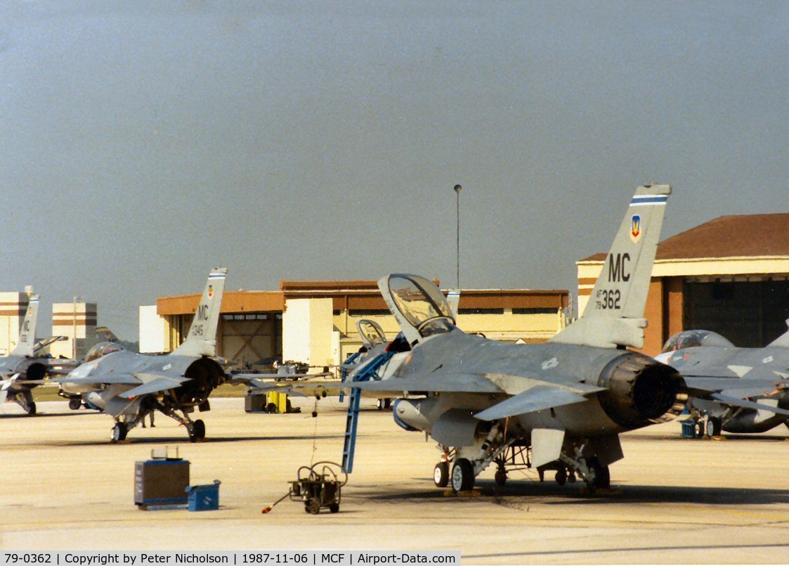 79-0362, 1979 General Dynamics F-16A Fighting Falcon C/N 61-147, F-16A Falcon of 62nd Tactical Fighter Training Squadron at MacDill AFB in November 1987.