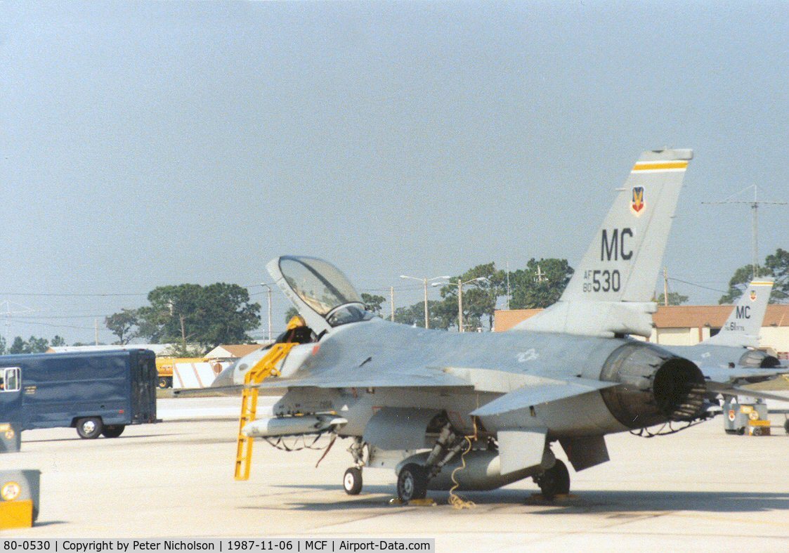 80-0530, 1980 General Dynamics F-16A Fighting Falcon C/N 61-251, F-16A Falcon of 61st Tactical Fighter Training Squadron at MacDill AFB in November 1987.