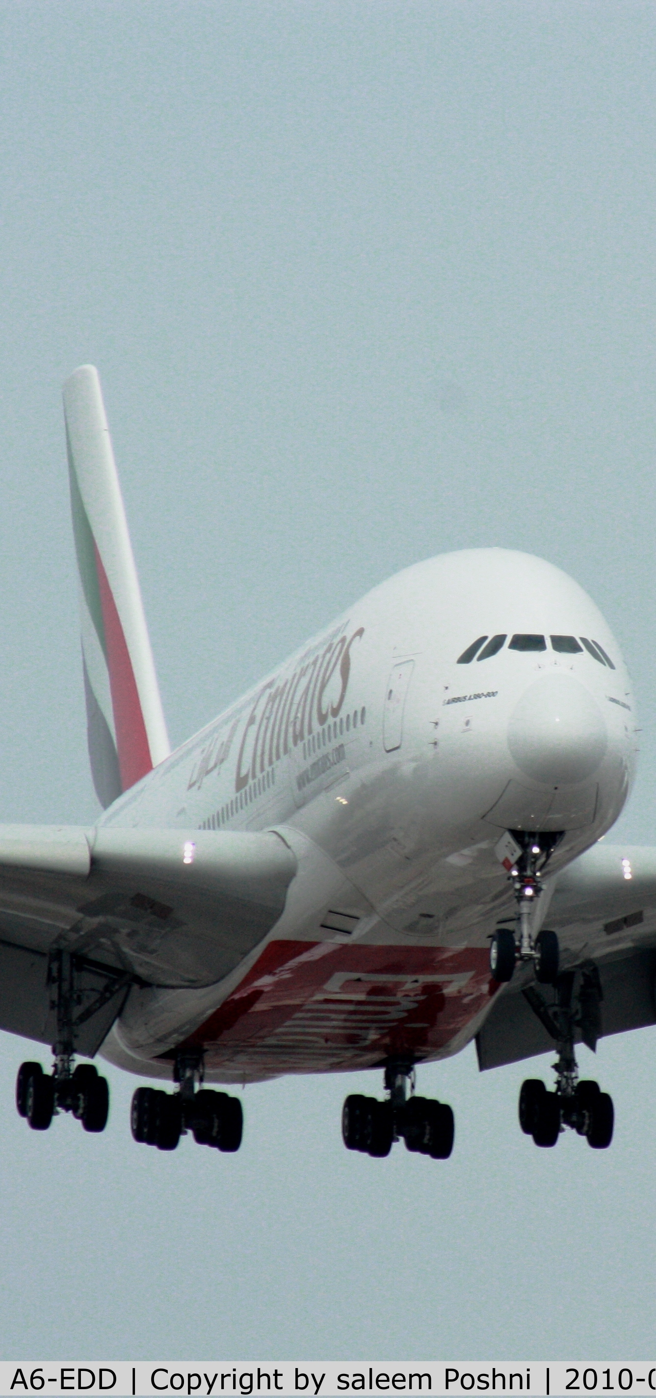 A6-EDD, 2008 Airbus A380-861 C/N 020, Emirates EK241 Landing on runway 23